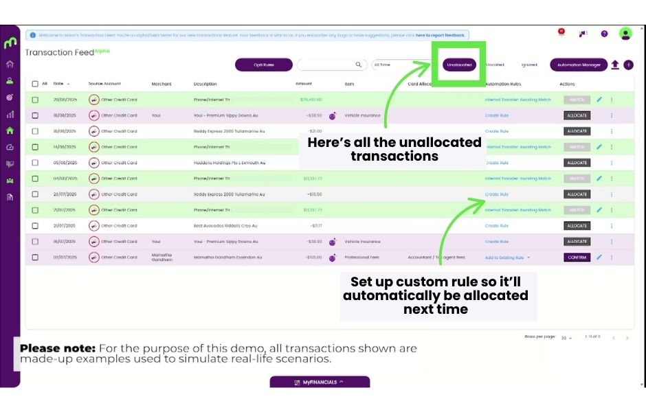 Step 9: Unallocated Transactions